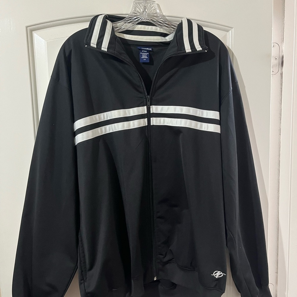 VINTAGE: Men's Black Windbreaker with White Stripes